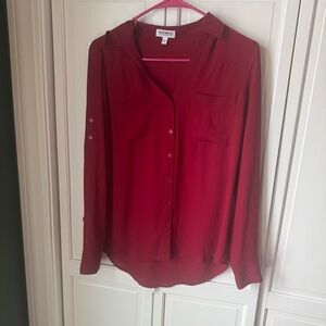 Express Women's Deep Red Button-Down Blouse